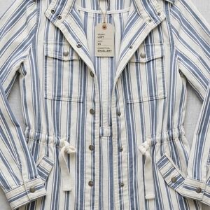 LOFT Blue & White Striped Drawstring Anorak Jacket